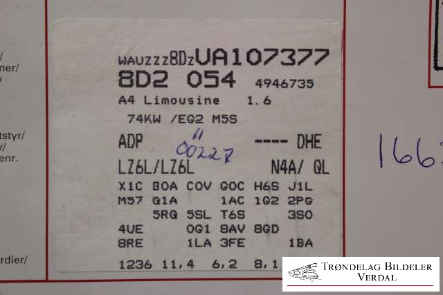 Audi A4 1995-1999 (Type I, Fase 1) (B5) (B5), Motorkode: ADP, Girkassekode: NA