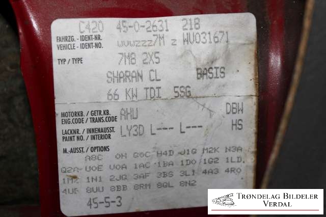 VW Sharan 1996-2000 (Type I, Fase 1) , Motorkode: NA, Girkassekode: 5 TR MAN