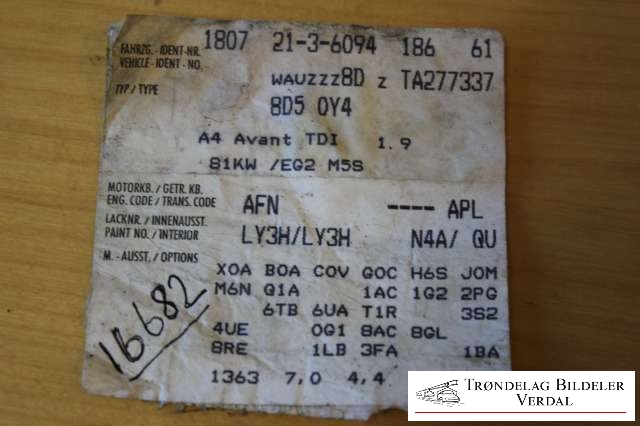 Audi A4 1995-1999 (Type I, Fase 1) (B5) (B5), Motorkode: NA, Girkassekode: APL
