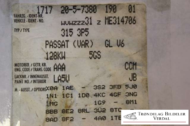 VW Passat 1989-1993 (B3) (B3), Motorkode: NA, Girkassekode: NA