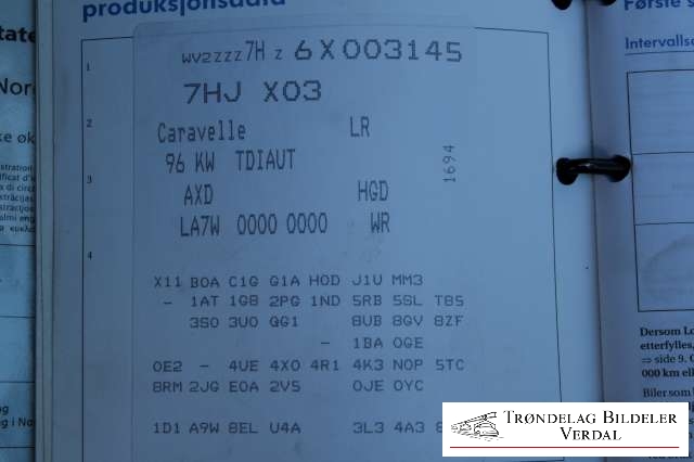 VW Transporter / Caravelle 2003-2009 (Fase 1) (T5) (T5), Motorkode: AXD, Girkassekode: HGD