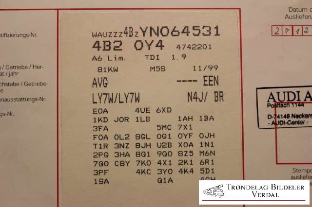 Audi A6 1997-2001 (Type II, Fase 1) (C5) (C5), Motorkode: NA, Girkassekode: 5TR EEN