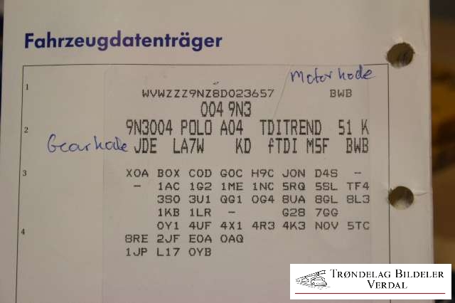 VW Polo 2005-2009 (Type IV, Fase 2) , Motorkode: BWB, Girkassekode: JDE