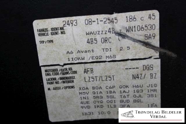 Audi A6 1997-2001 (Type II, Fase 1) (C5) (C5), Motorkode: AFB, Girkassekode: DGS