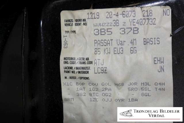 VW Passat 1997-2000 (B5,3B) (B5,3B), Motorkode: ATJ, Girkassekode: