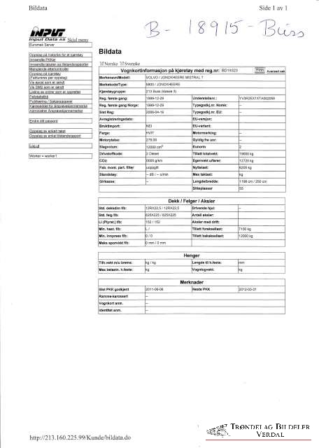 Buss Volvo B12B 1991-2011 , Motorkode: NA, Girkassekode: 