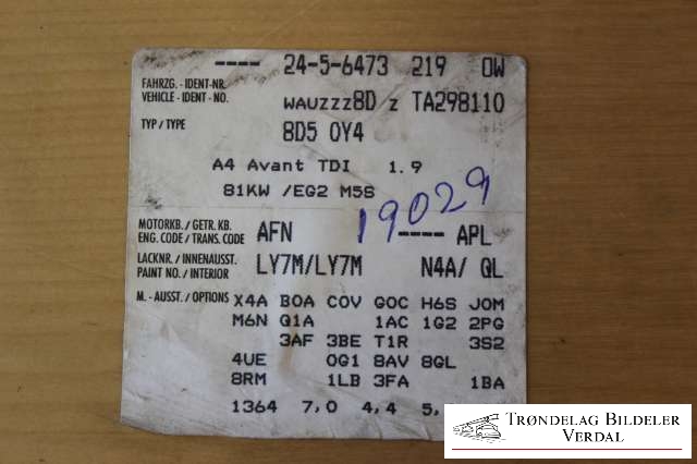 Audi A4 1995-1999 (Type I, Fase 1) (B5) (B5), Motorkode: , Girkassekode: