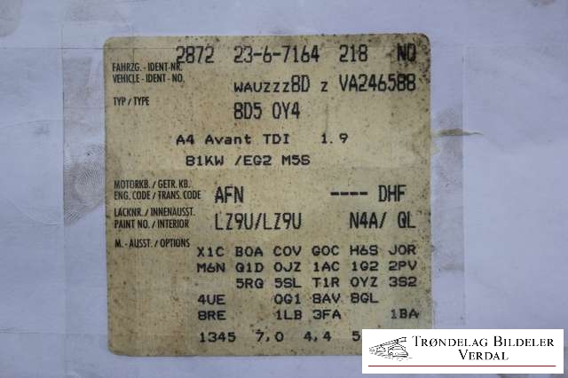 Audi A4 1995-1999 (Type I, Fase 1) (B5) (B5), Motorkode: AFN, Girkassekode: DHF