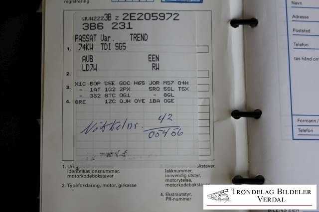 VW Passat 2001-2005 (B5,3BG) (B5,3BG), Motorkode: AVB, Girkassekode: EEN
