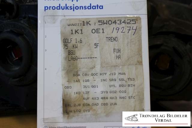 VW Golf V, Combi 2003-2008 , Motorkode: BGU, Girkassekode: FVH