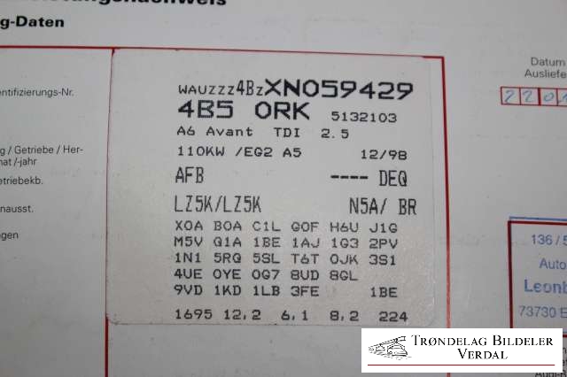 Audi A6 1997-2001 (Type II, Fase 1) (C5) (C5), Motorkode: NA, Girkassekode: NA