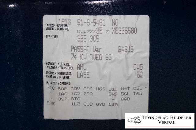 VW Passat 1997-2000 (B5,3B) (B5,3B), Motorkode: AHL, Girkassekode: DWG
