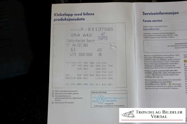 VW Caddy 2004-2010 (Type III, Fase 1) , Motorkode: BLS, Girkassekode: