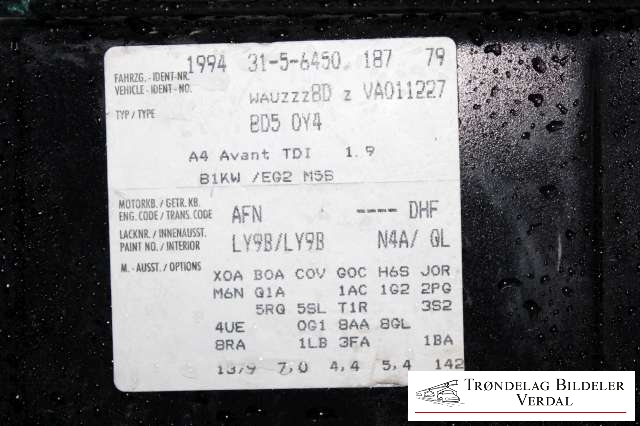 Audi A4 1995-1999 (Type I, Fase 1) (B5) (B5), Motorkode: NA, Girkassekode: NA
