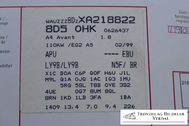 Audi A4 1999-2001 (Type I, Fase 2) (B5) (B5), Motorkode: NA, Girkassekode: EBU