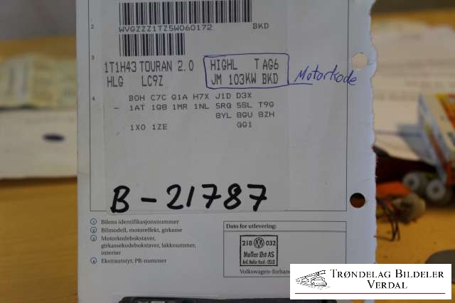VW Touran 2003-2006 (Type I, Fase 1) , Motorkode: BKD, Girkassekode: AUTOM. HLG