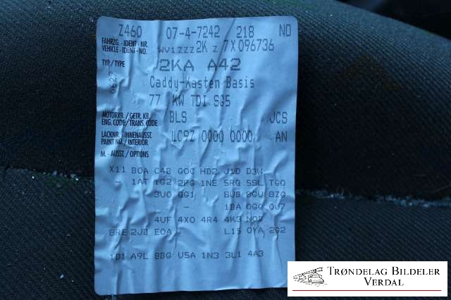 VW Caddy 2004-2010 (Type III, Fase 1) , Motorkode: BLS, Girkassekode: 5 MAN. JCS