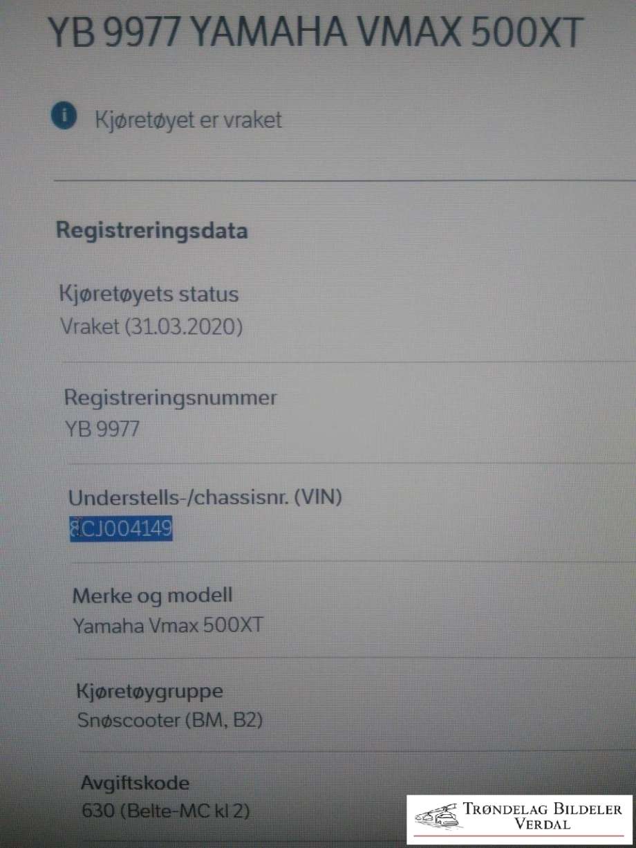 Snøscooter Yamaha øvrige 0-->> , Motorkode: YAMAHA 8CJ, Girkassekode: NA