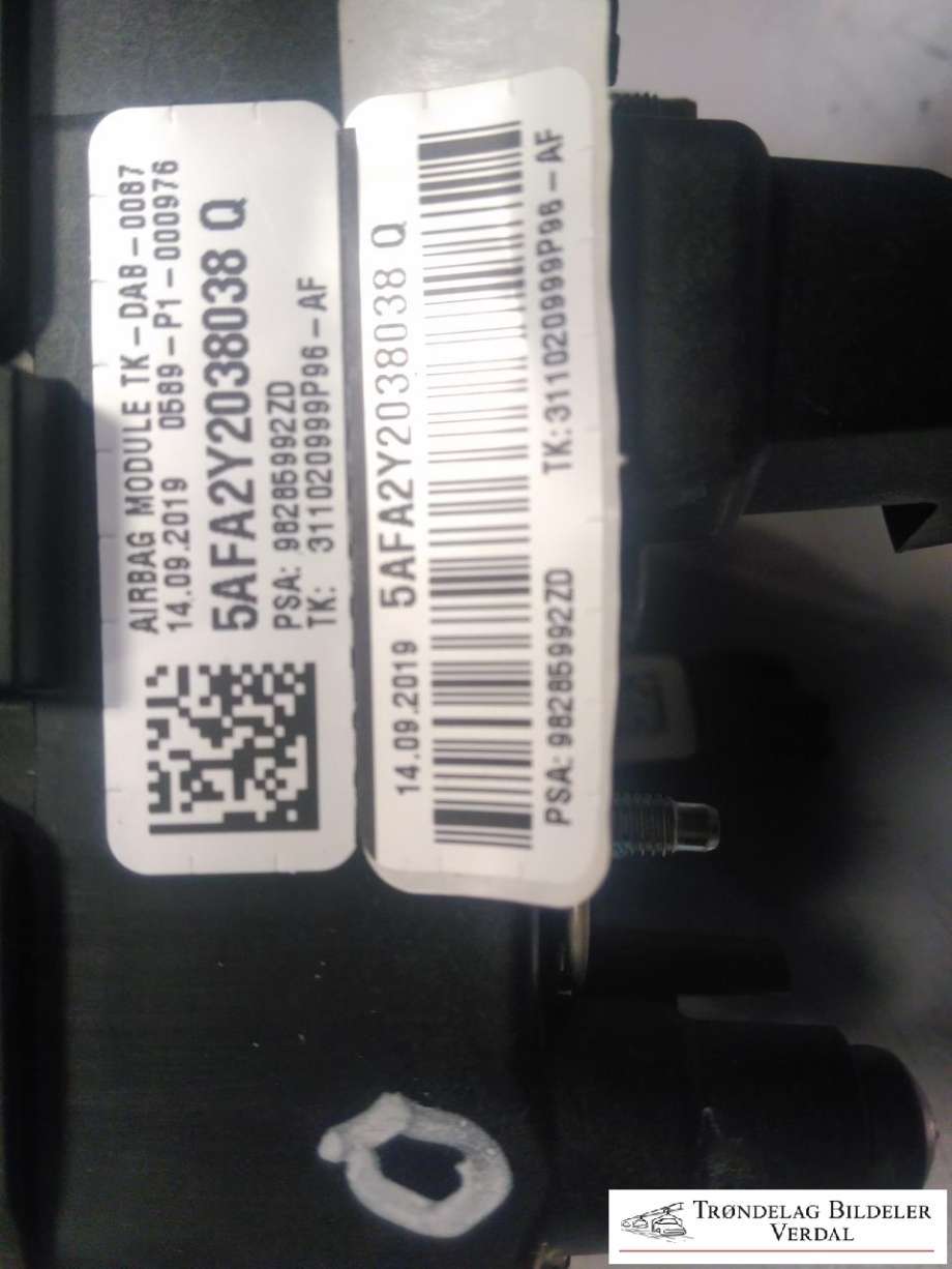 Airbag rattpute til Toyota Proace 2016-->> (Type II) (5AFAY2038038|98285992ZD|)