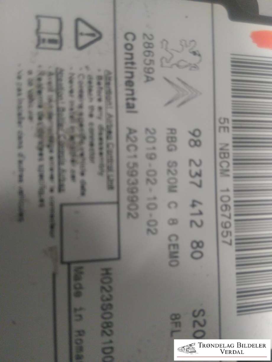 Airbag elektronikk til Peugeot Partner 2019-->> (Type III)  (9823741280|)