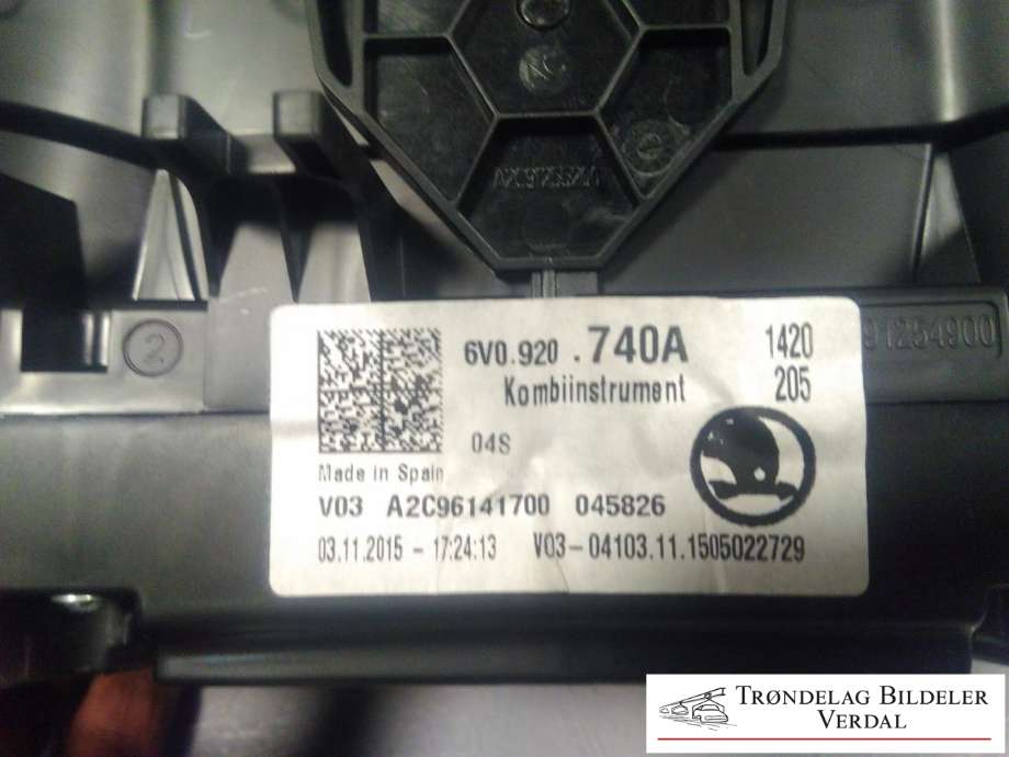 Instrumentpanel til Škoda Fabia 2014-2021 (Type III)  (6V0920740A|)