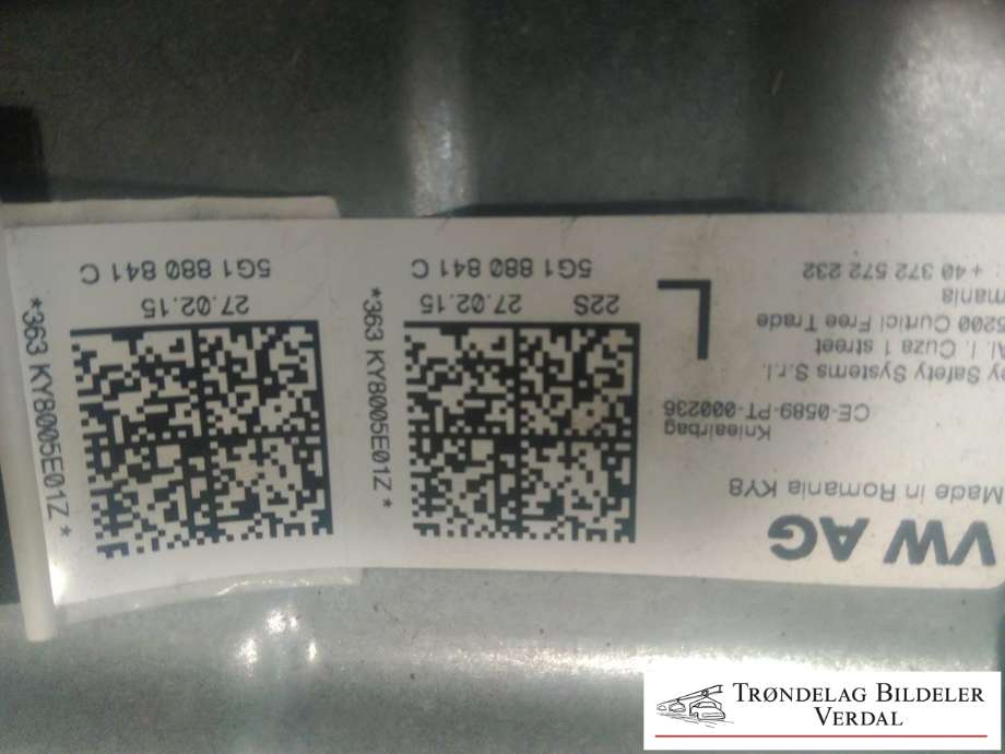 Airbag kne til VW e-Golf 2014-2017 (Fase 1)  (5G1880841C|)