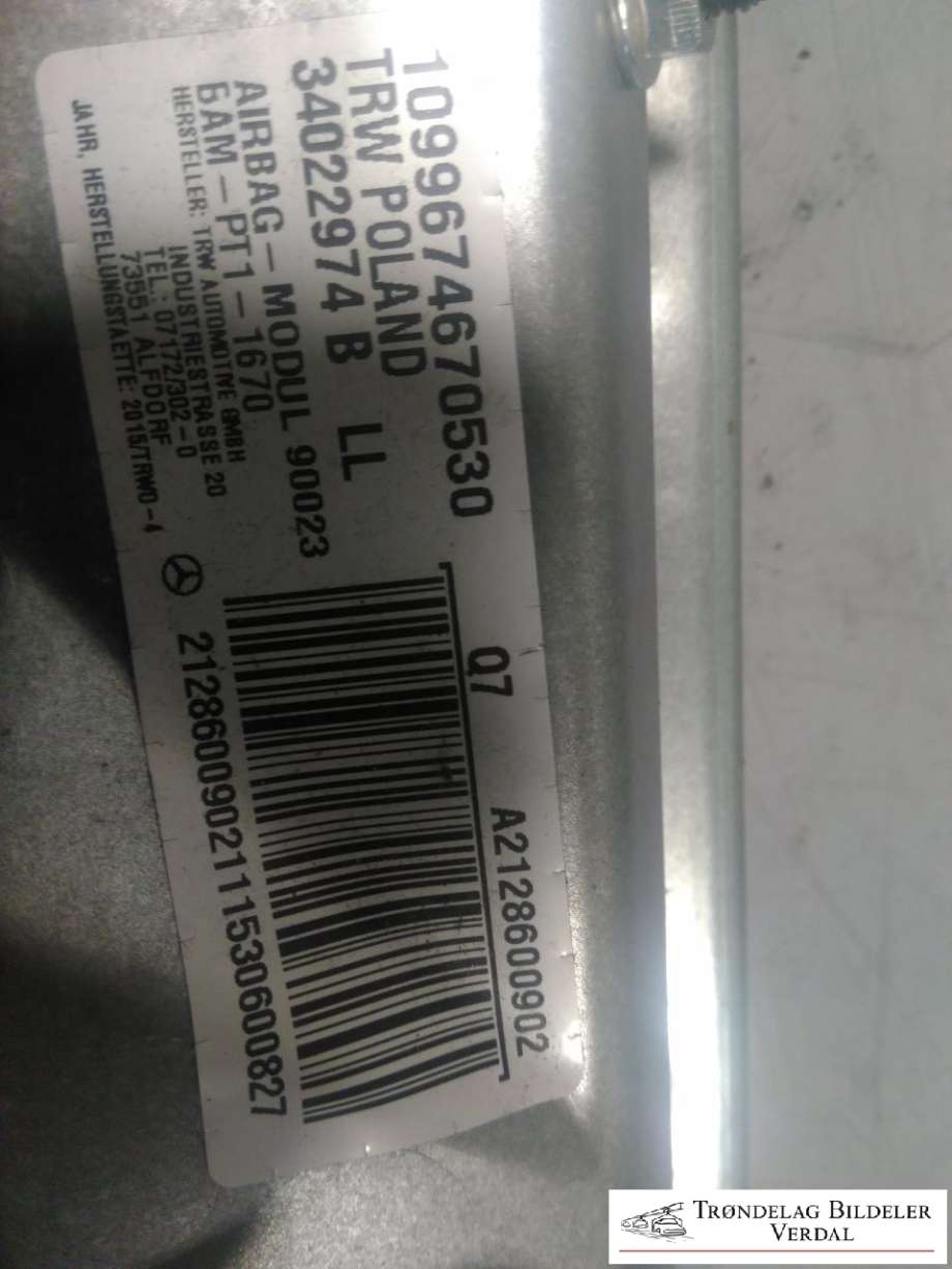 Airbag kne til Mercedes E-Klasse 2013-2016 (Fase 2) (W212) (W212) (A2128600902|34022974BLL|)