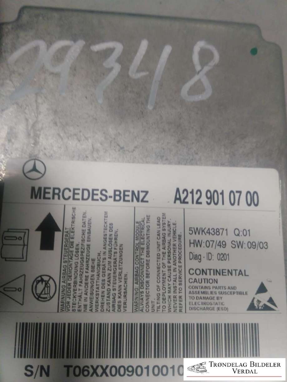 Airbag elektronikk til Mercedes E-Klasse 2009-2013 (Fase 1) (W212) (W212) (A212901007|)