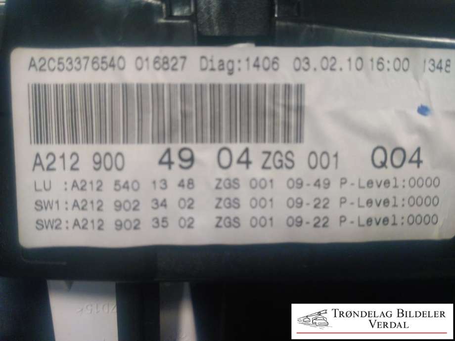 Instrumentpanel til Mercedes E-Klasse 2009-2013 (Fase 1) (W212) (W212) (A2129004904 ZGS|)
