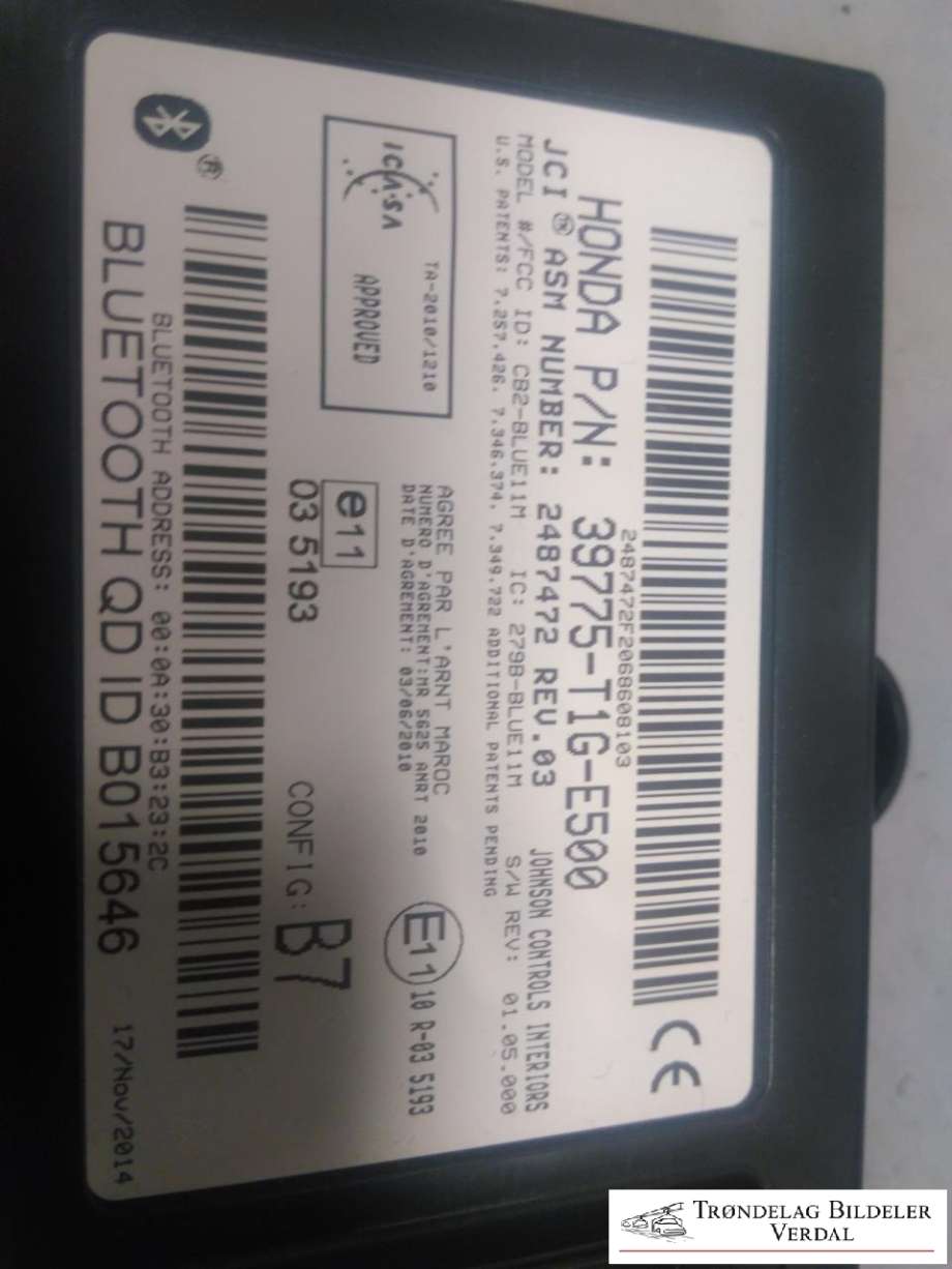 Styreenhet bluetooth til Honda CR-V 2012-2018 (Type IV)  (39775T1GE500|)