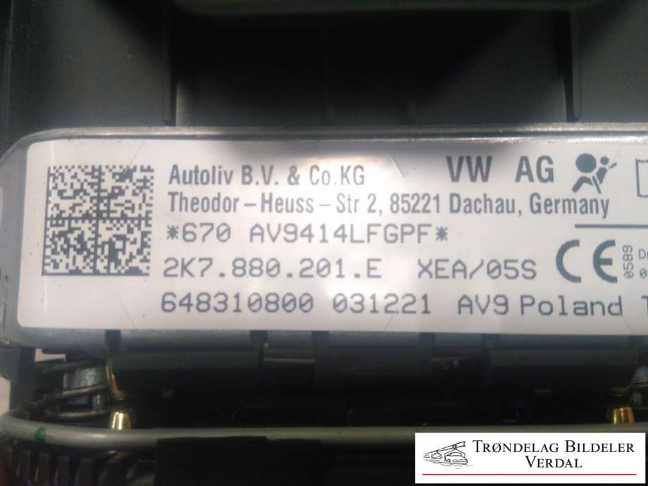 Airbag rattpute til VW Caddy 2020-->> (Type IV)  (2K7880201E|)