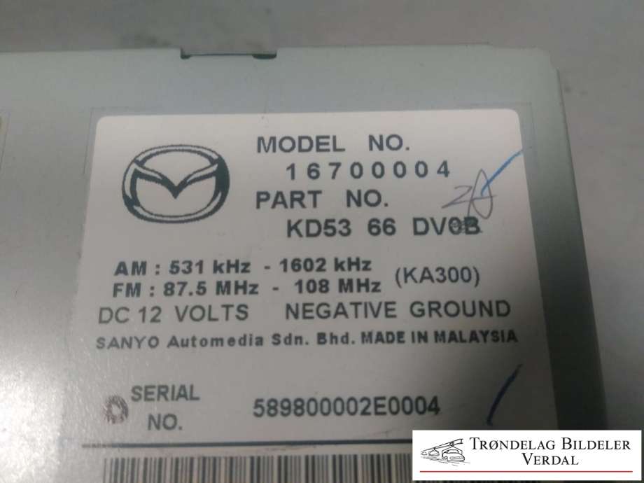 Bilstereo navigasjon til Mazda CX-5 2012-2017 (Type I)  (KD6366DV2A|)