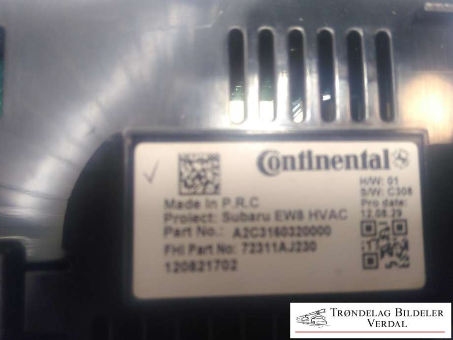 Varmeapparat betjening til Subaru Outback 2009-2014 (Type IV)  (A2C3160320000|72311AJ230|)