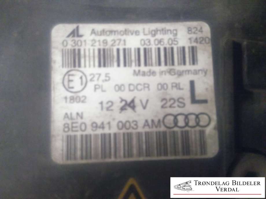 Frontlykt venstre xenon til Audi A4 2004-2008 (Type III) (B7) (B7) (8E0 941 029 AS|)