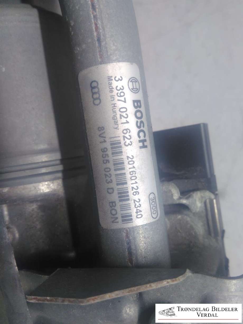 Viskermotor frontrute komplett m/overføring til Audi A3 2016-2020 (Type III, Fase 2)  (8V1955023D|8V955119A|)
