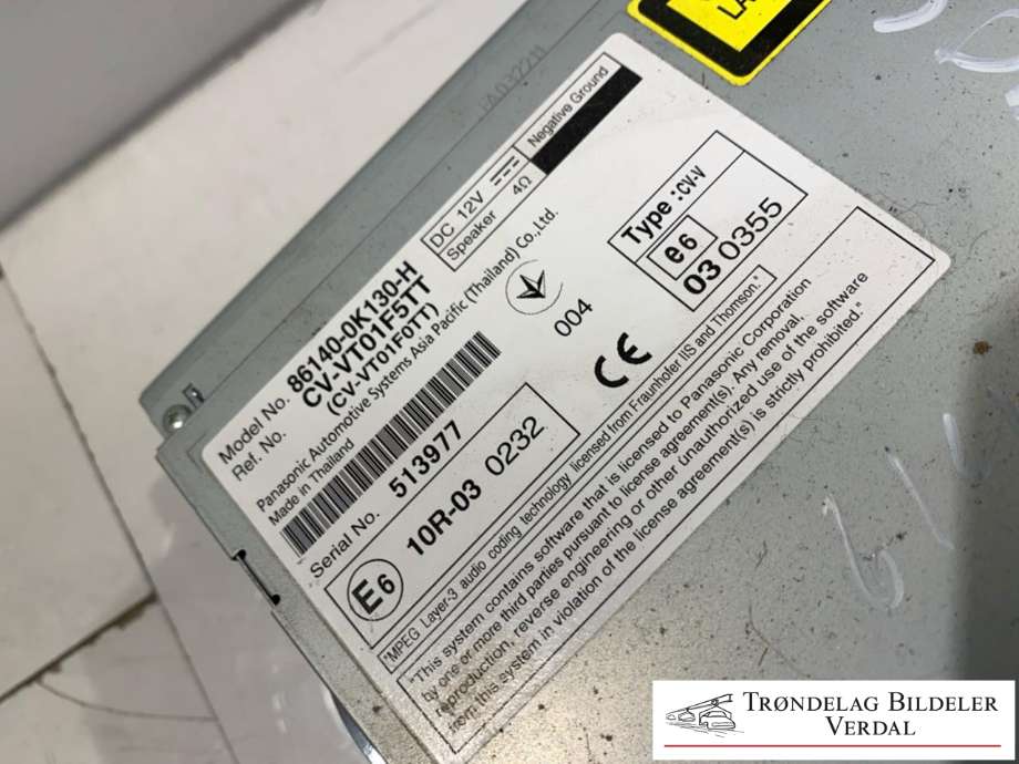 Bilstereo til Toyota Hilux 2012-2016  (861400K130H|CVVT01F5TT|)