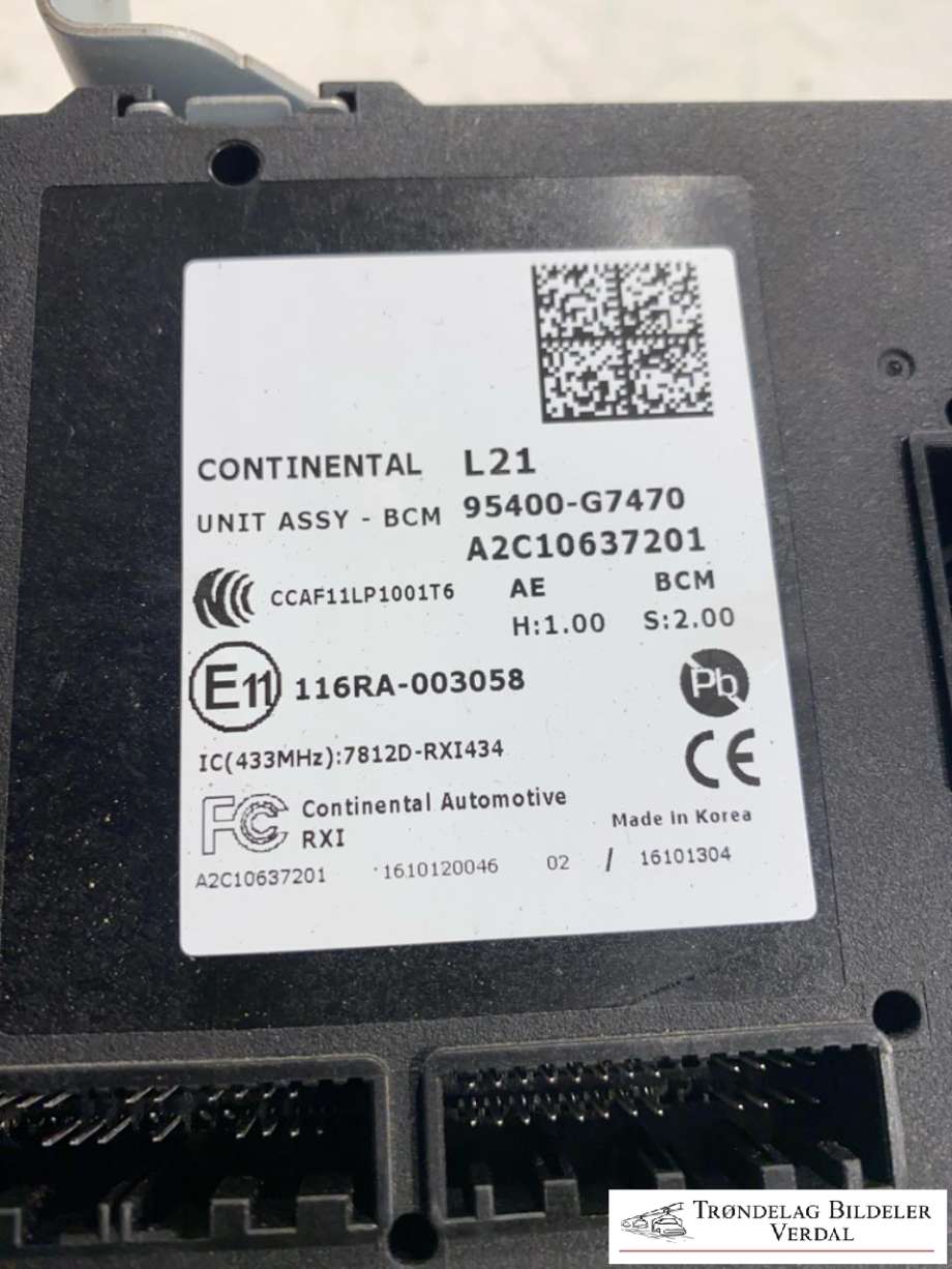 Styreenhet comfort (BCM) til Hyundai Ioniq Electric 2016-2019 (Fase 1)  (95400G7470|)