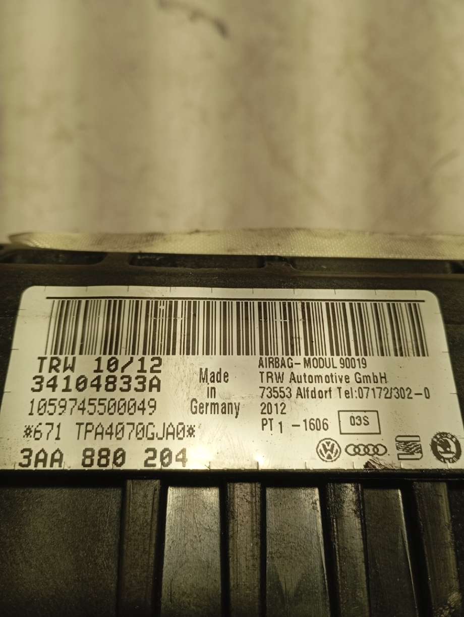 Airbag passasjer til VW Caddy 2010-2015 (Type III, Fase 2)  (|3aa880204|34104833a)