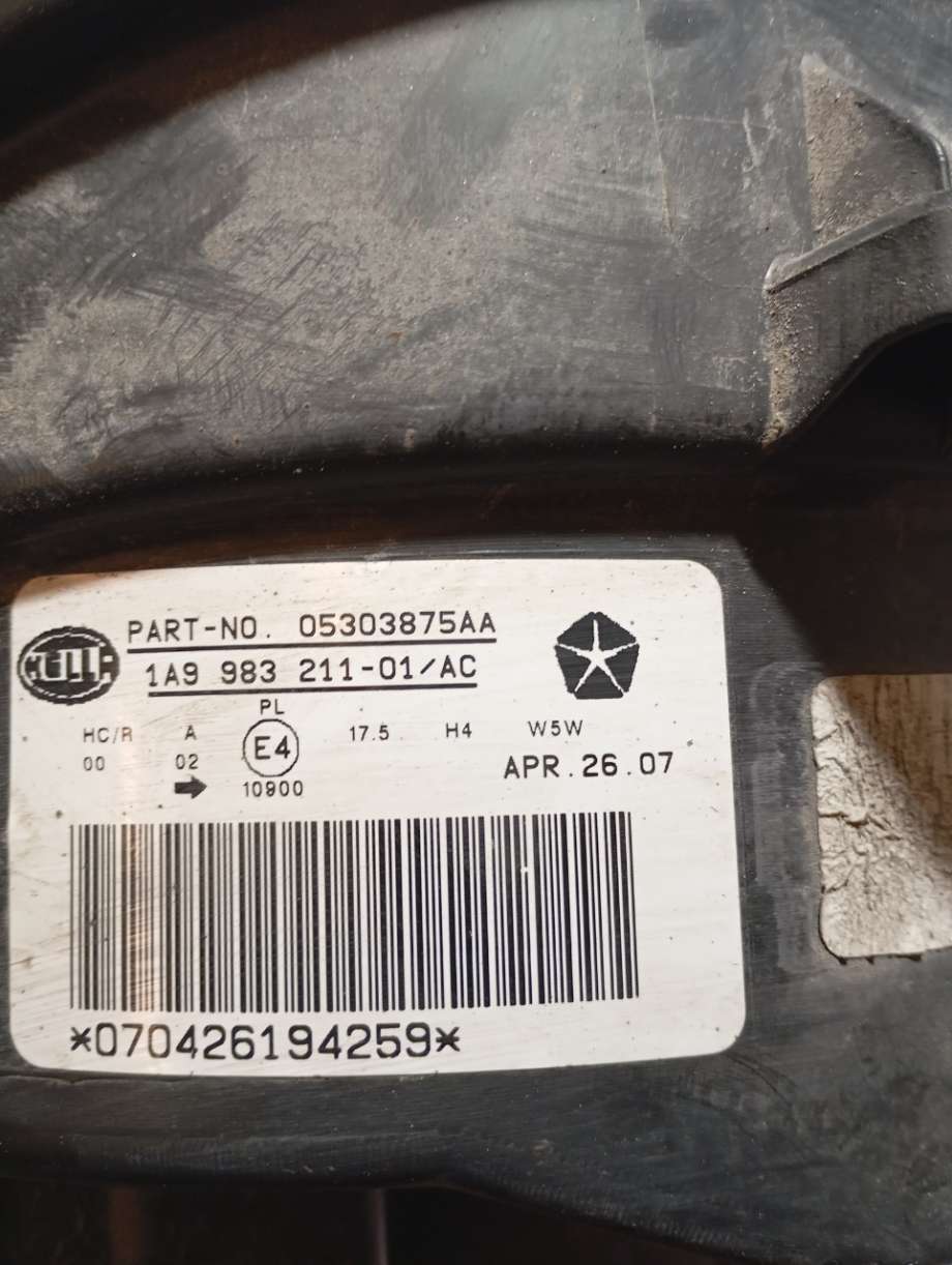 Frontlykt venstre halogen til Jeep Compass 2007-2009 (Type I, Fase 1) (JEEP||05308875aa|1a998321101ac)