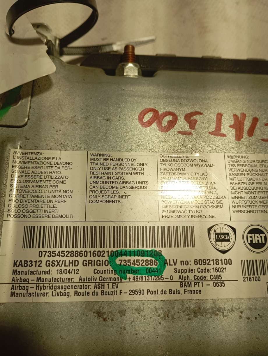 Airbag kne til Fiat 500 2008-2020  (|735452886)
