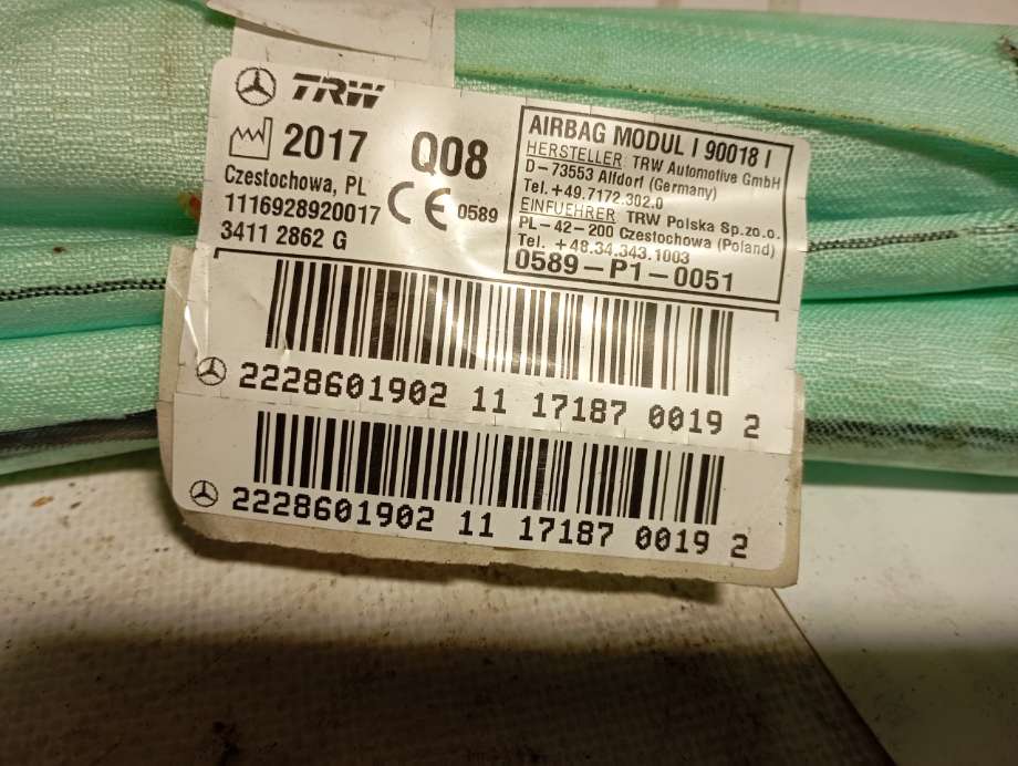 Airbag gardin høyre til Mercedes S-Klasse 2013-2020 (W222) (W222) (|2228601902)