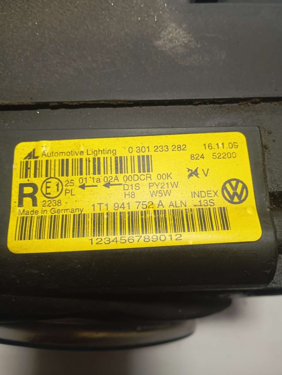 Frontlykt høyre xenon til VW Touran 2003-2006 (Type I, Fase 1)  (|1t1941752a|0301233282)