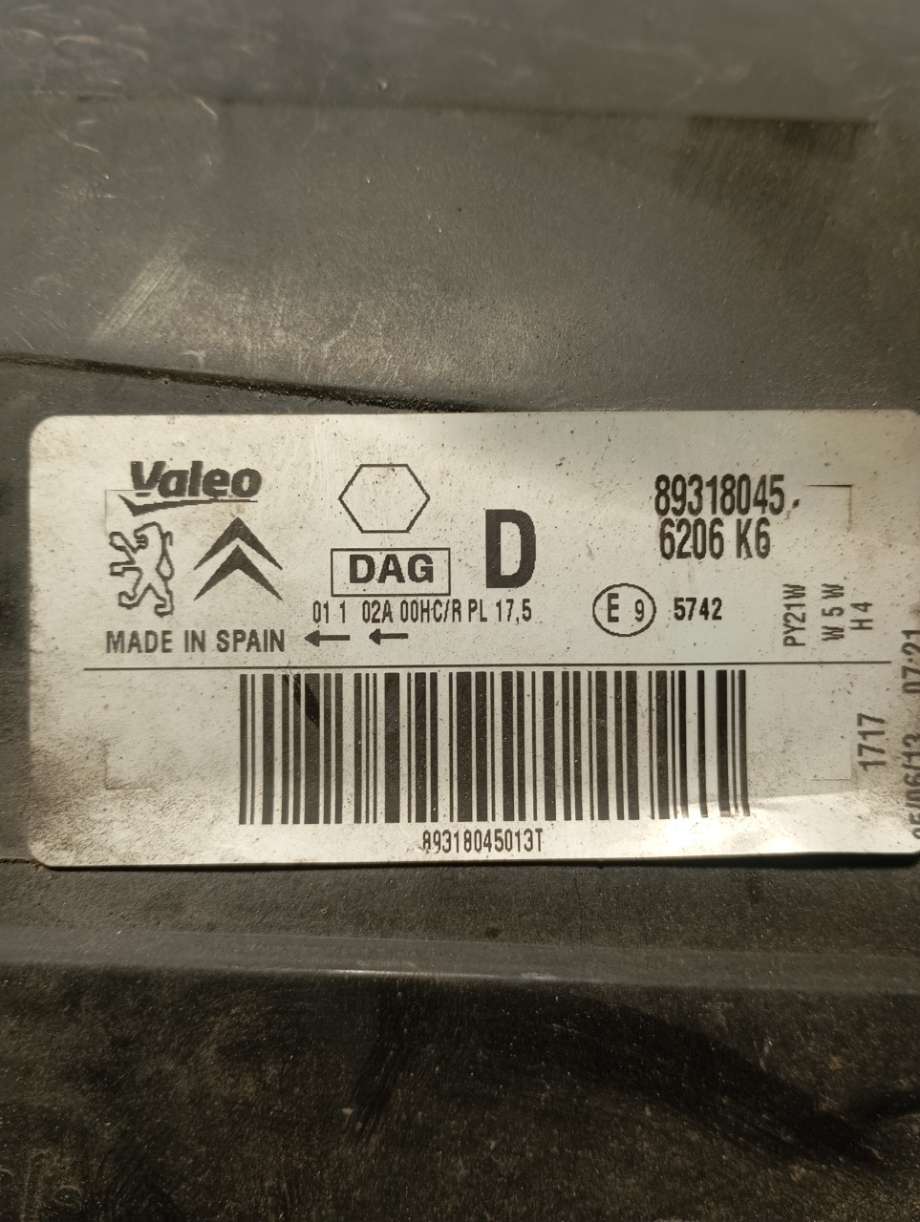 Frontlykt høyre halogen til Citroën Berlingo 2008-2015 (Type II, Fase 1) (|89318045)