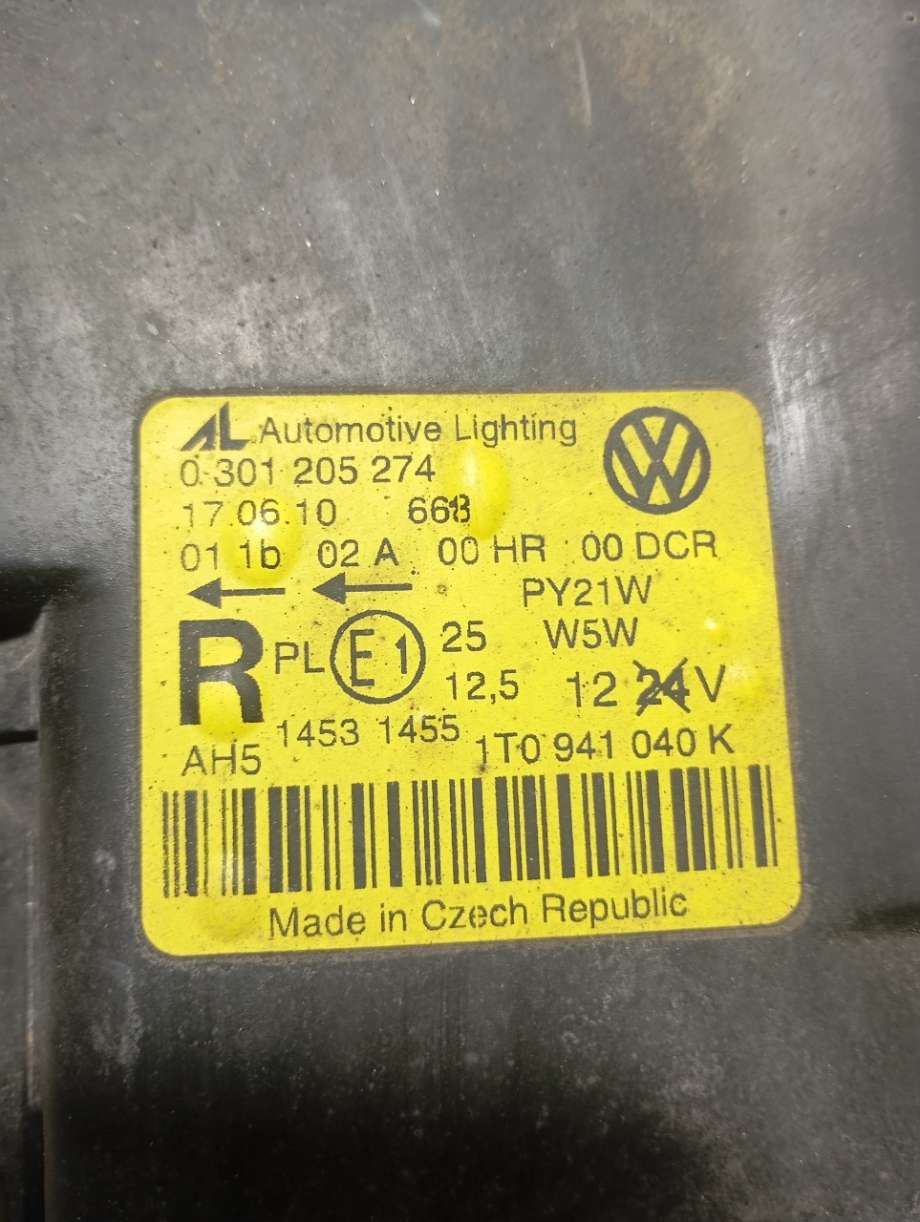 Frontlykt høyre xenon til VW Touran 2003-2006 (Type I, Fase 1) (|1t0941040k|0301205274)