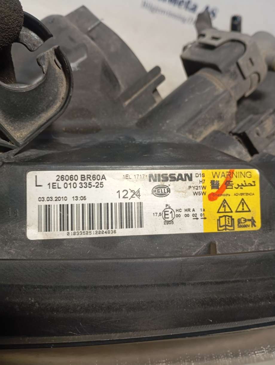 Frontlykt venstre xenon til Nissan Qashqai 2010-2014 (Type I, Fase 2)  (|26060br60a)