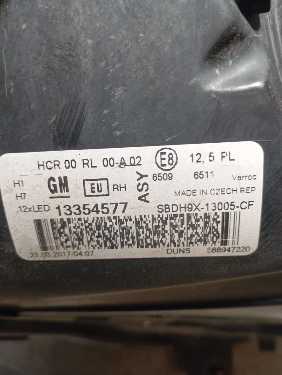 Frontlykt høyre halogen til Opel Adam 2013-2016 (|sbdh9x13005cf|13354577)