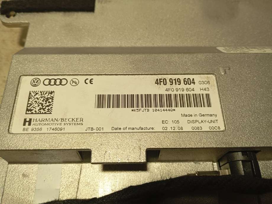 Multimedia display (MCU - Media Controller Unit) til Audi A6 2005-2008 (Type III, Fase 1) (C6) (C6) (|4f0919604)