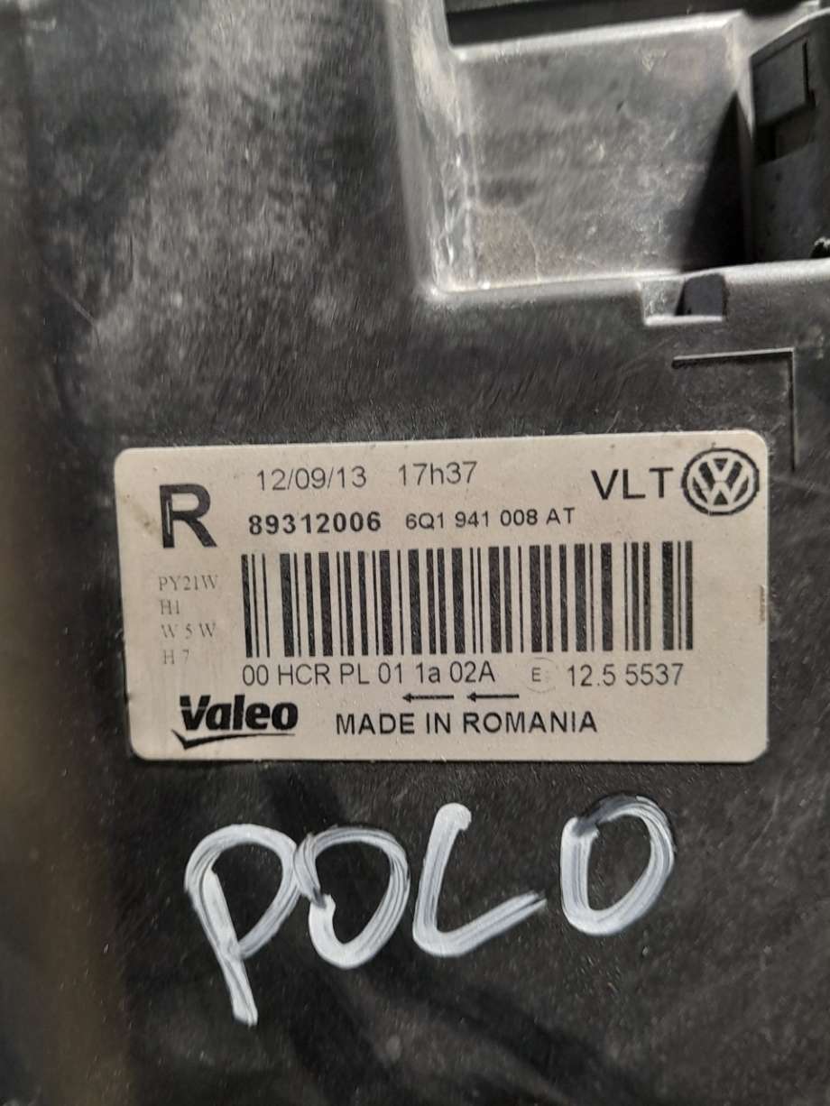 Frontlykt høyre halogen til VW Polo 2005-2009 (Type IV, Fase 2) (|6q1941008at)