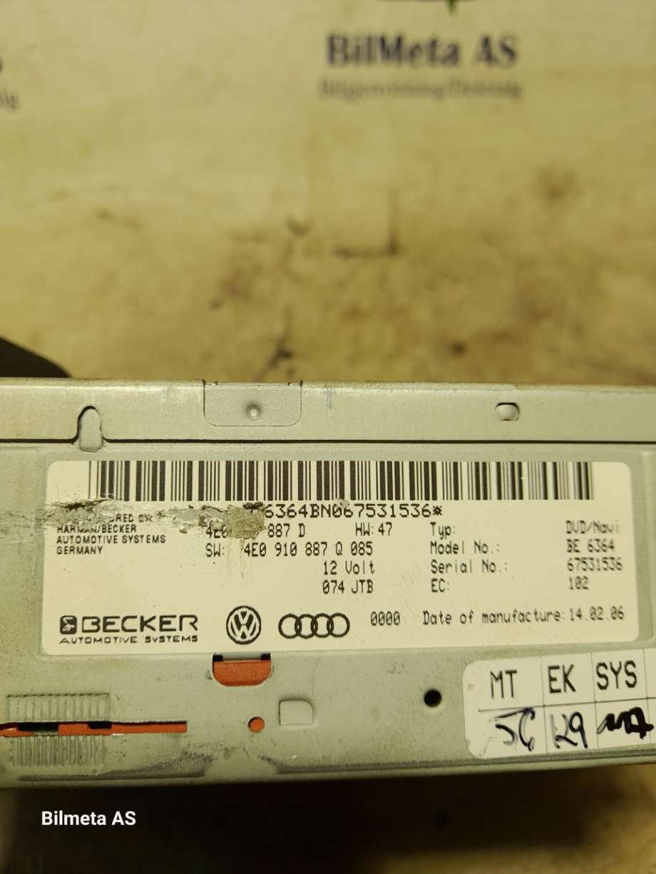 Bilstereo navigasjon spiller til Audi A6 2005-2008 (Type III, Fase 1) (C6) (C6) (|4E0910887Q)