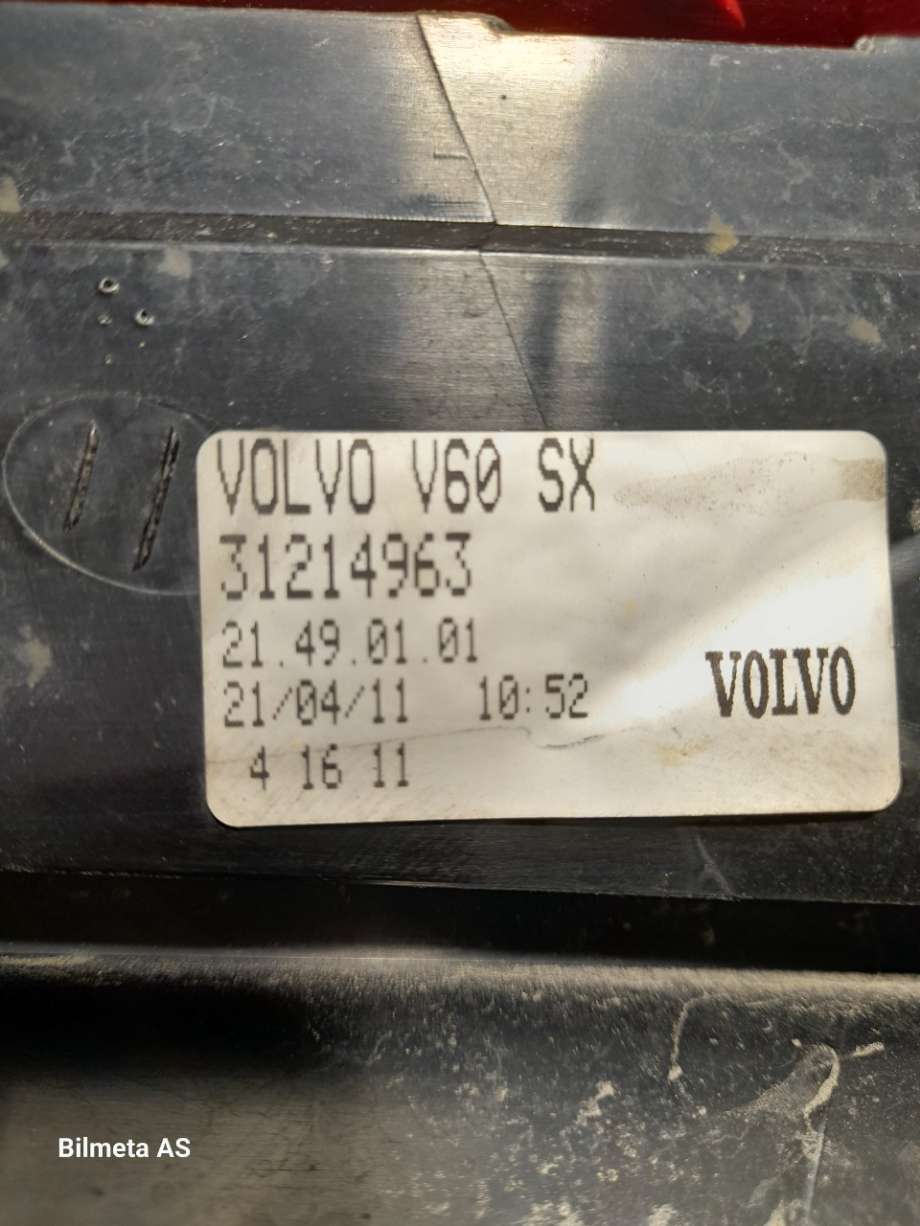 Baklykt venstre til Volvo V60 2010-2013 (Type I, Fase 1)  (|31214963)